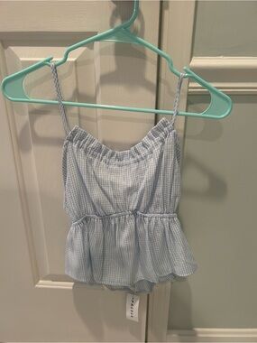 Blue Gingham Peplum Spaghetti Strap Top